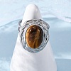 Oval Natural Tiger Eye Finger Rings RJEW-M063-01P-13-2