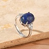 Brass Micro Pave Cubic Zirconia with Natural Lapis Lazuli Cuff Open Rings RJEW-T035-01P-B-3