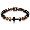 8MM Natural Tiger Eye and Matte Black Obsidian Round Beaded Stretch Bracelets SL9862-18-1