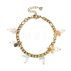 Natural Mixed Stone Chip and Shell Pearl Beads Tassel 304 Stainless Steel Figaro Chain Bracelets BJEW-JB14346-01-3