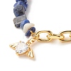 Gemstone Chips Beaded Bracelet with Clear Cubic Zirconia Heart Angel Wing Charms BJEW-JB07527-6