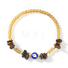 Natural Tiger Eye Chip & Brass Evil Eye & Glass Beaded Stretch Bracelets for Daily Wear PI9480-1-1