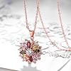 Real Rose Gold Plated Brass Cubic Zirconia Flower Pendant Necklaces NJEW-BB04540-4