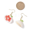 Glass Seed & Clam Shell & Resin Imitation Pearl Woven Dangle Earrings EJEW-MZ00659-5