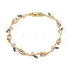 Brass Glass Flower Link Chain Bracelets KK-CBA7DFA-01G-03-4