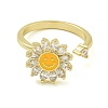 Sunflower with Smiling Face Enamel Rotatable Cuff Rings for Women RJEW-M016-07G-3