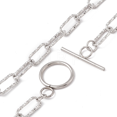 304 Stainless Steel Textured Paperclip Chains Necklace for Women NJEW-P263-02P-1