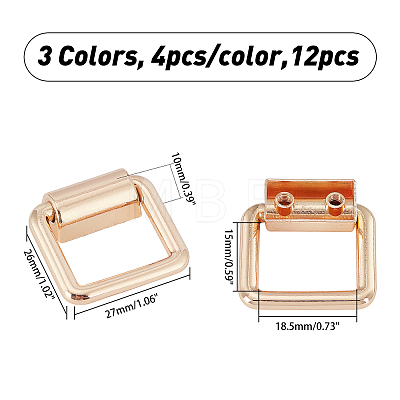 12 Pcs 3 Colors Zinc Alloy Bag Side D Ring Clip PALLOY-CA0001-83-RS-1