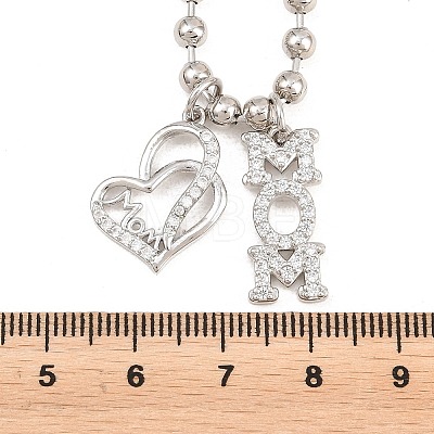 Mother's Day Brass Micro Pave Clear Cubic Zirconia Mom Heart Pendant Necklaces for Women NJEW-A071-06B-P-1