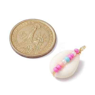 Natural Cowrie Shell Pendants PALLOY-JF02266-1