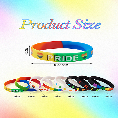 20Pcs 8 Style Rainbow Color Pride Silicone Heart Cord Bracelets Set for Men Women BJEW-TA0001-06-1