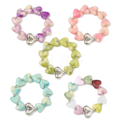 Acrylic Heart Beaded Stretch Bracelets for Kid BJEW-JB14277-1