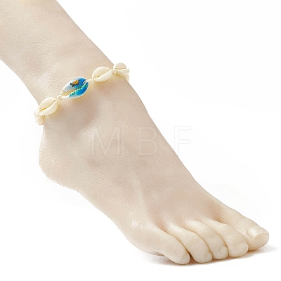 Narural Cowrie Shell Braided Bead Anklet for Women AJEW-AN00527-02-1