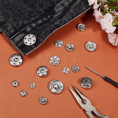 Unicraftale 75 Sets 5 Style 202 Stainless Steel Snap Buttons BUTT-UN0001-20-1
