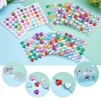 AHADERMAKER 10 Cards Faceted Heart Acrylic Rhinestone Stickers STIC-GA0001-01-1