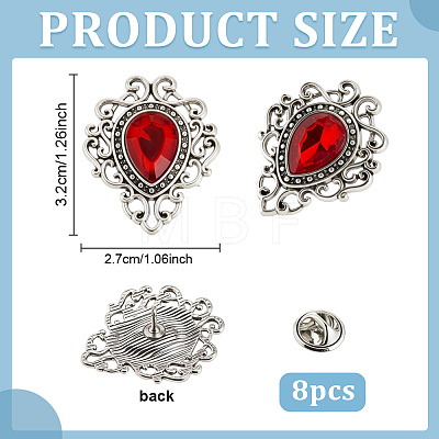 8Pcs Teardrop Zinc Alloy & Glass Lapel Pin Backs for Clothes JEWB-PH0001-90C-1