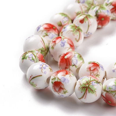 Handmade Flower Printed Porcelain Ceramic Beads Strands PORC-M007-10mm-01-1