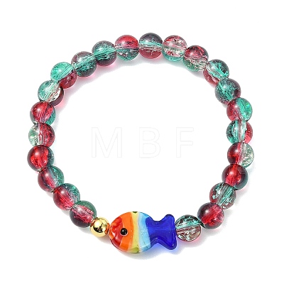 Two Tone Crackle Glass & Handmade Lampwork Beads Stretch Bracelets for Women BJEW-JB13844-1