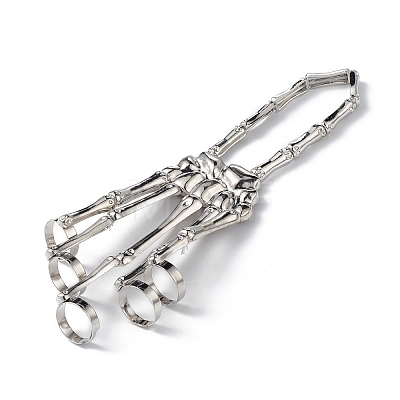 Halloween Themed Skull Alloy Full Hand Ring Bracelet BJEW-L680-01P-1