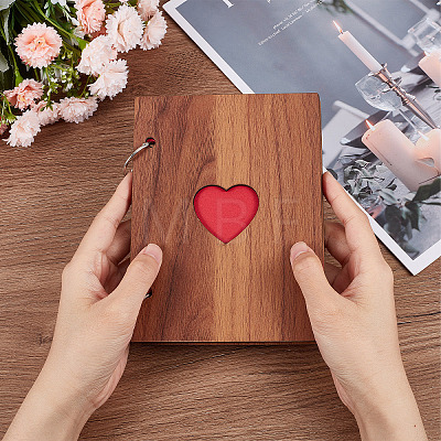 6 Inch Hollow Heart Wooden Cover Loose-leaf Scrapbooking Photo Album DIY-WH0401-37-1