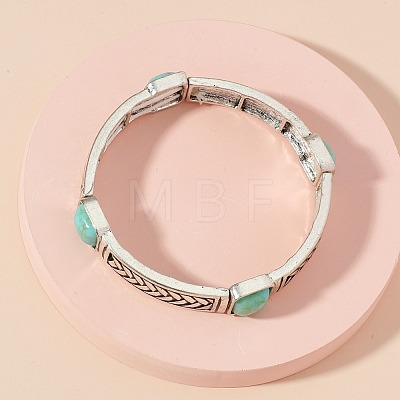 Bohemian Alloy & Synthetic Turquoise Engraved Bangles for Women FS-WG3AF9F-01-1
