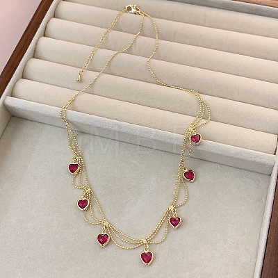 Brass Pave Cubic Zirconia Heart Pendant Bib Necklaces for Women FS-WGB563A-02-1