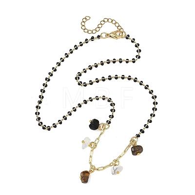 Gemstone Chip Tassel Brass Enamel Beaded Chain Necklaces NJEW-JN06693-1