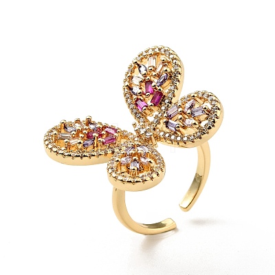Colorful Cubic Zirconia Butterfly Open Cuff Ring KK-D080-15G-1