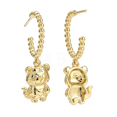 C-Shape with Tiger Chinese Zodiac Dangle Stud Earrings EJEW-E167-02G-1