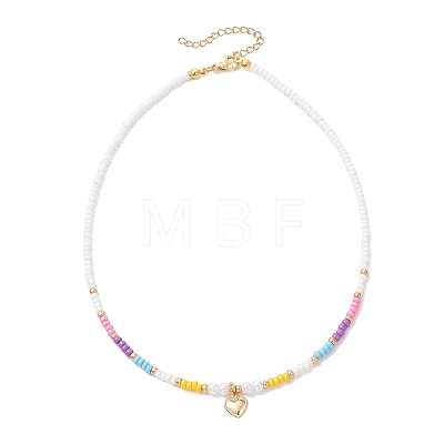 Valentine's Day 304 Stainless Steel Heart Pendant Glass Seed Beaded Necklaces for Women NJEW-MZ00146-02-1