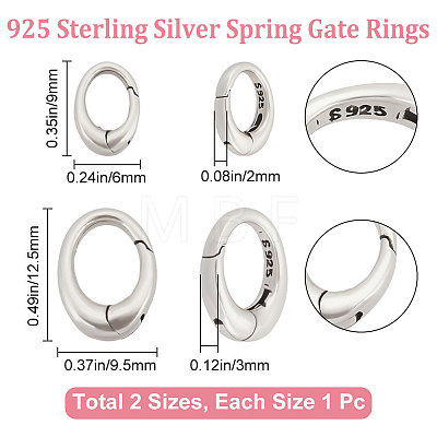 2Pcs 2 Size 925 Sterling Silver Spring Gate Rings STER-BBC0001-75-1