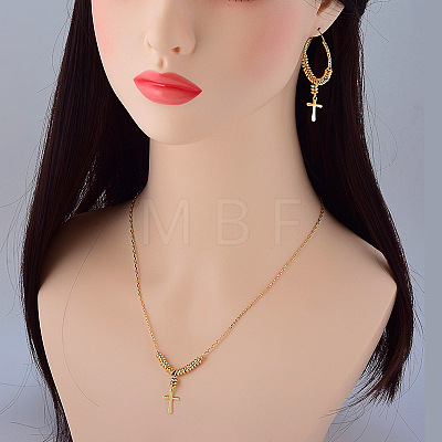 Cross Brass Pendant Necklaces & Hoop Earrings Sets FS-WGF4D6C-01-1