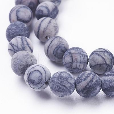Natural Black Silk Stone/Netstone Beads Strands G-F520-57-4mm-1