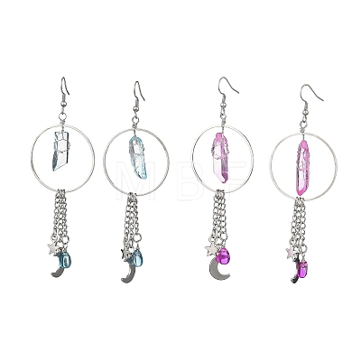 2 Pairs Moon with Star Natural Quartz Crystal Dangle Earrings EJEW-JE06763-1