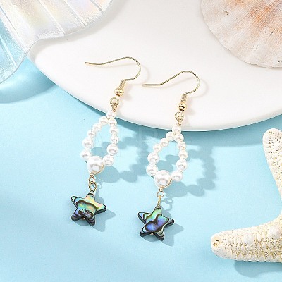 Shell Pearl & Abalone Shell/Paua Shell Beads Dangle Earrings EJEW-JE07314-1
