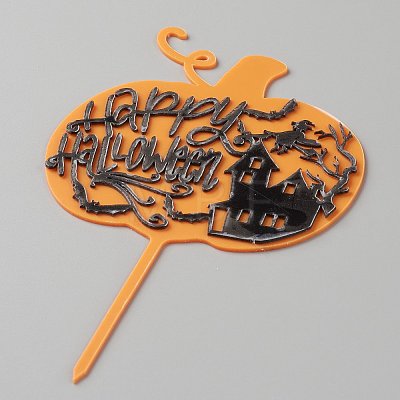 Acrylic Pumpkin Halloween Word Cake Insert Card Decoration X-DIY-H109-07-1