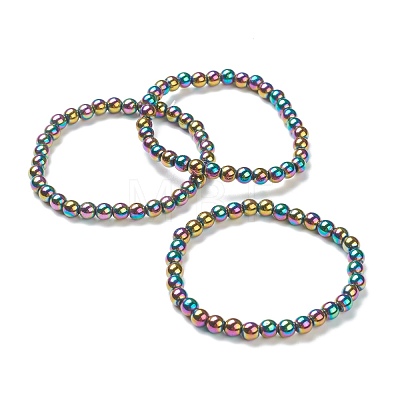 Synthetic Magnetic Hematite Beaded Stretch Bracelets BJEW-A117-B-09-1
