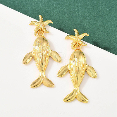 Ocean Theme Brass Dangle Stud Earrings EJEW-F400-04A-G-1