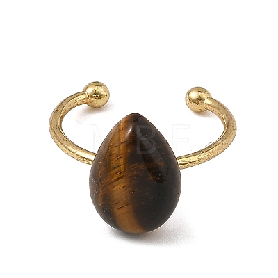 Natural Green Aventurine/Lapis Lazuli/Tiger Eye/Rose Quartz  Cuff Open Rings RJEW-JR01105-1