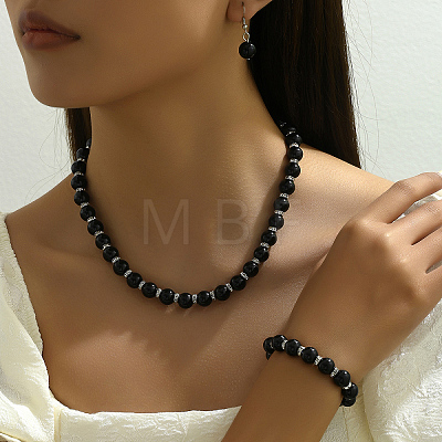 Chic Glass Round Beaded Necklaces & Bracelets & Dangle Earrings Sets for Women ZH0007-1