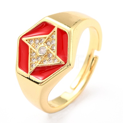 Adjustable Real 18K Gold Plated Brass Enamel Finger Ringss RJEW-L071-28G-1
