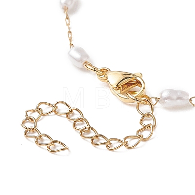 Glass Pearl Gourd Beaded Link Chain Anklet AJEW-AN00532-1