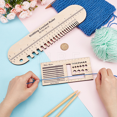 Oval & Rectangle Wooden Knitting Needle Gauge & Yarn Wrap Guide Board DIY-WH0033-88-1