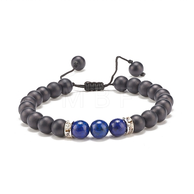 Natural Lava Rock & Lapis Lazuli Braided Bead Bracelet BJEW-TA00115-01-1