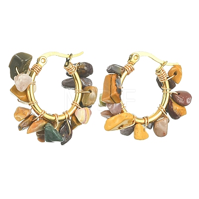 Natural Mookaite Chips Braided Hoop Earrings EJEW-JE04940-17-1