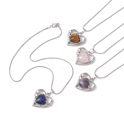 Heart Shaped & Hollow Out Natural Gemstone Pendant Necklaces NJEW-JN04594-1