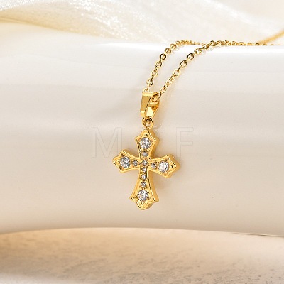 304 Stainless Steel Micro Pave Clear Cubic Zirconia Religion Cross Pendant Necklaces for Women WG29A99-01-1