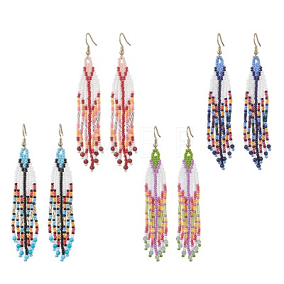 Handmade Glass Seed Beads Arrow Dangle Earrings EJEW-MZ00539-1