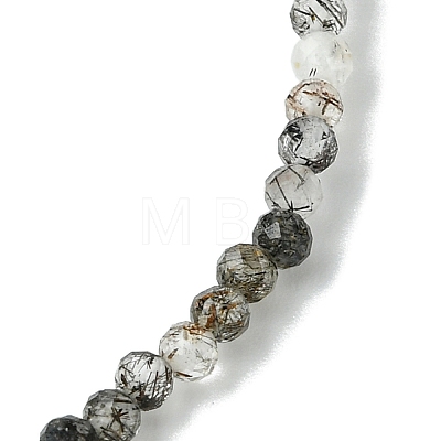 2mm Natural Tourmalinated Quartz Faceted Round Beaded Stretch Bracelets for Women BJEW-JB10843-03-1