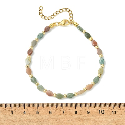 Teardrop Natural Alashan Agate & Brass Beaded Bracelets for Women BJEW-JB13960-02-1